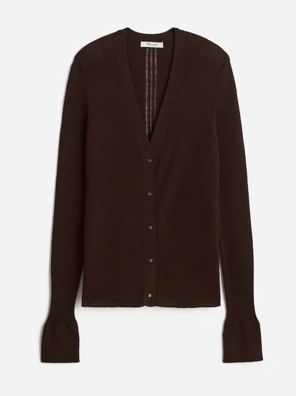 Madewell Merino Wool Silk Ribbed V-Neck Cardigan Espresso Brown Small